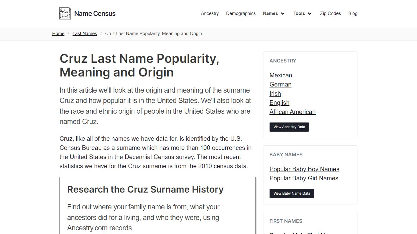 Cruz Last Name Popularity, Meaning and Origin